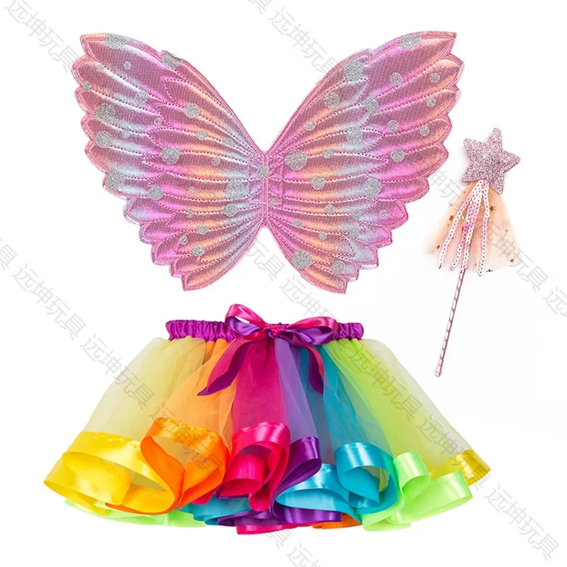 Halloween Angel Wings Fairy Wand Set Colorful Butterfly Wings Star Magic Wand Festival Prop Happy Birthday Party Decor Kids Girl