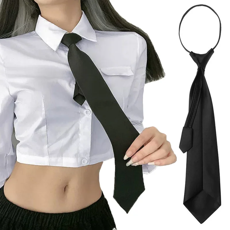 1-3pcs Black Simple Clip On Tie Women Men Uniform All-match Zipper Bow Ties Trendy Unisex Shirts Suit Lazy Neck Accessories