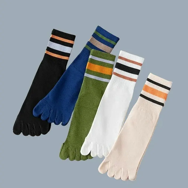 5/10 Pairs New Men's Five Fingers Sports Socks Breathable Sweat-Absorbing Mid Tube Stripe Split Toe Sports High Quality Socks