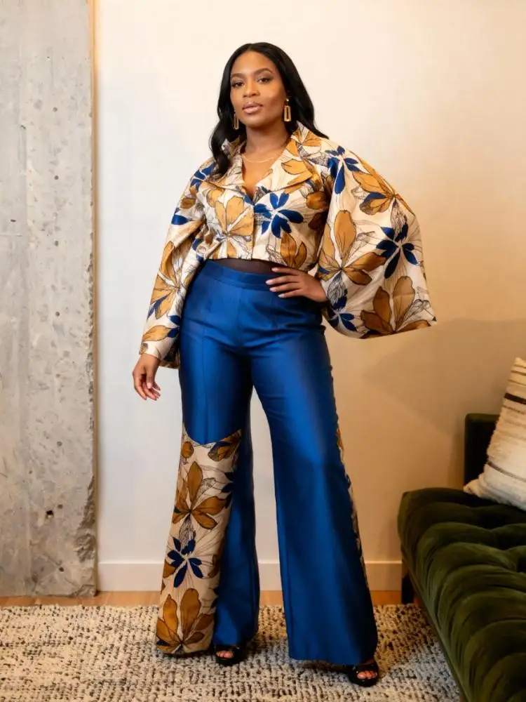 Women's autumn and winter long pants set and printed top set