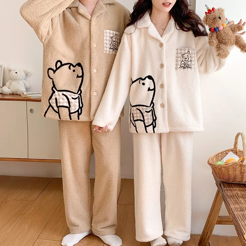 Winnie the Pooh couple pajamas winter men and women couple suit cartoonDisney loungewear pajamas Winnie the Pooh women's pajamas