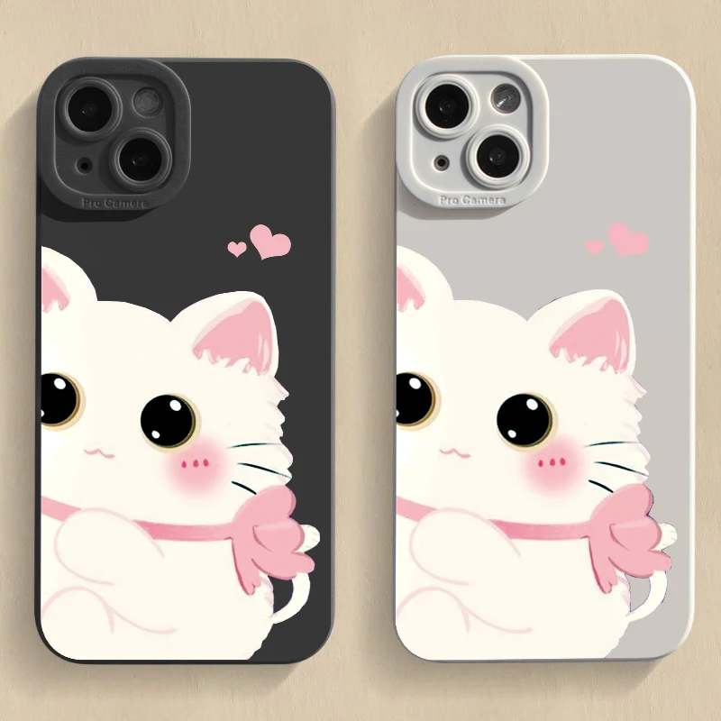 Cute Cat Silicone Phone 13 Case For iPhone 11 12 13 14 15 Pro Max XS X XR 7 8 14 15 Plus SE 2020 Camera Lens Protection Cover