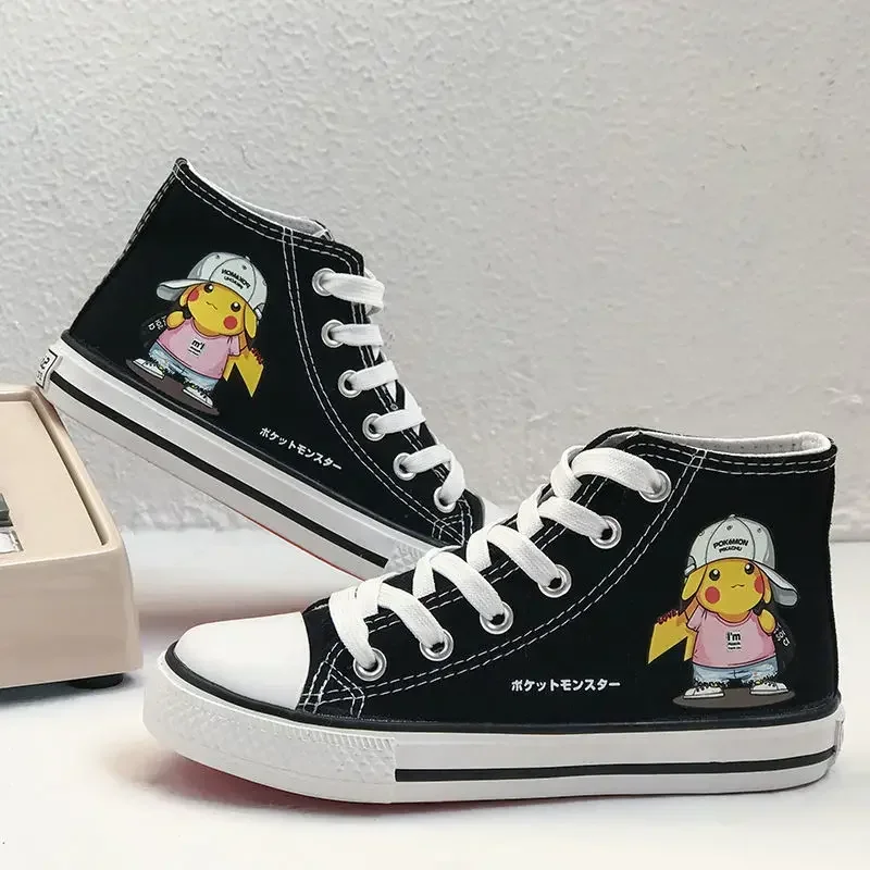 Cartoon Pokemon Pikachu Kinder Leinwand Schuhe Anime hohe obere Vulkan isation Schuh lässige Turnschuhe Aldult Plim solls Jungen Mädchen