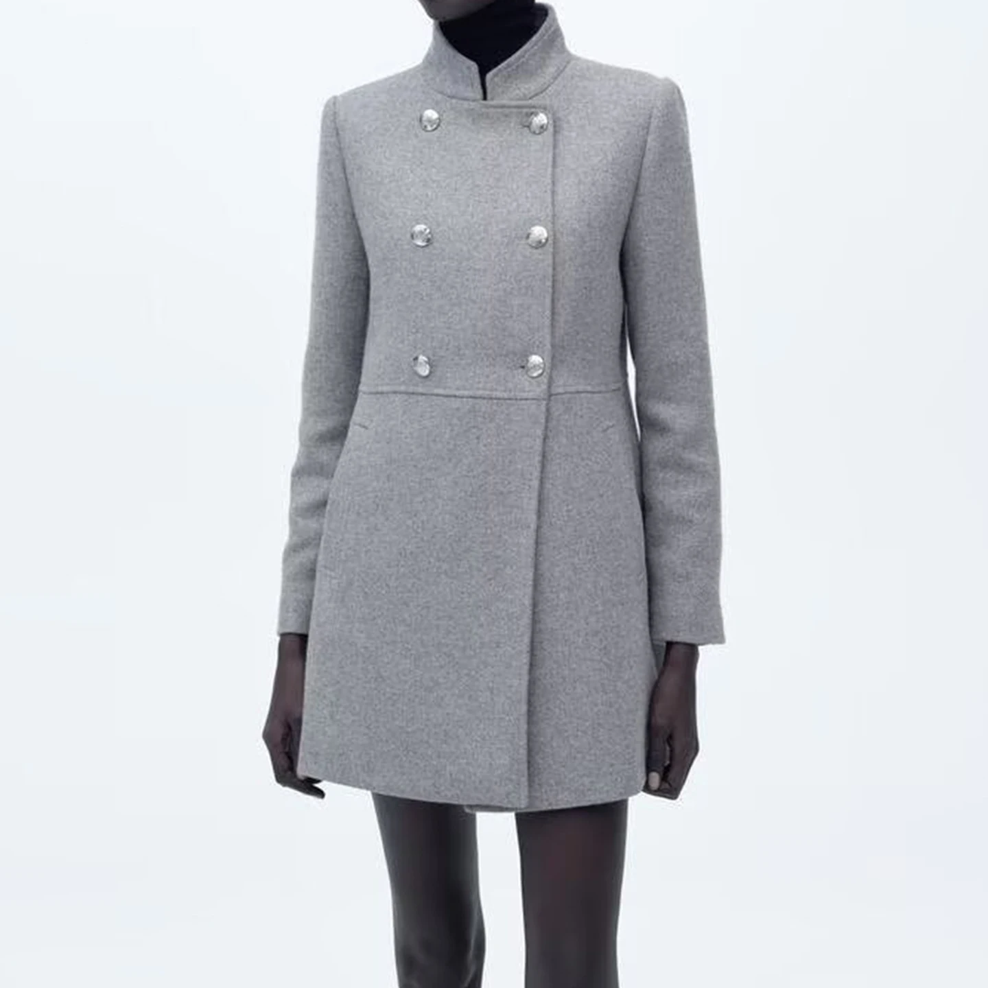 Z Women's Faion Mixed Fiber Double Breasted Stand Collar Coat 2025 New Sle Autumn Season Other Material 00%