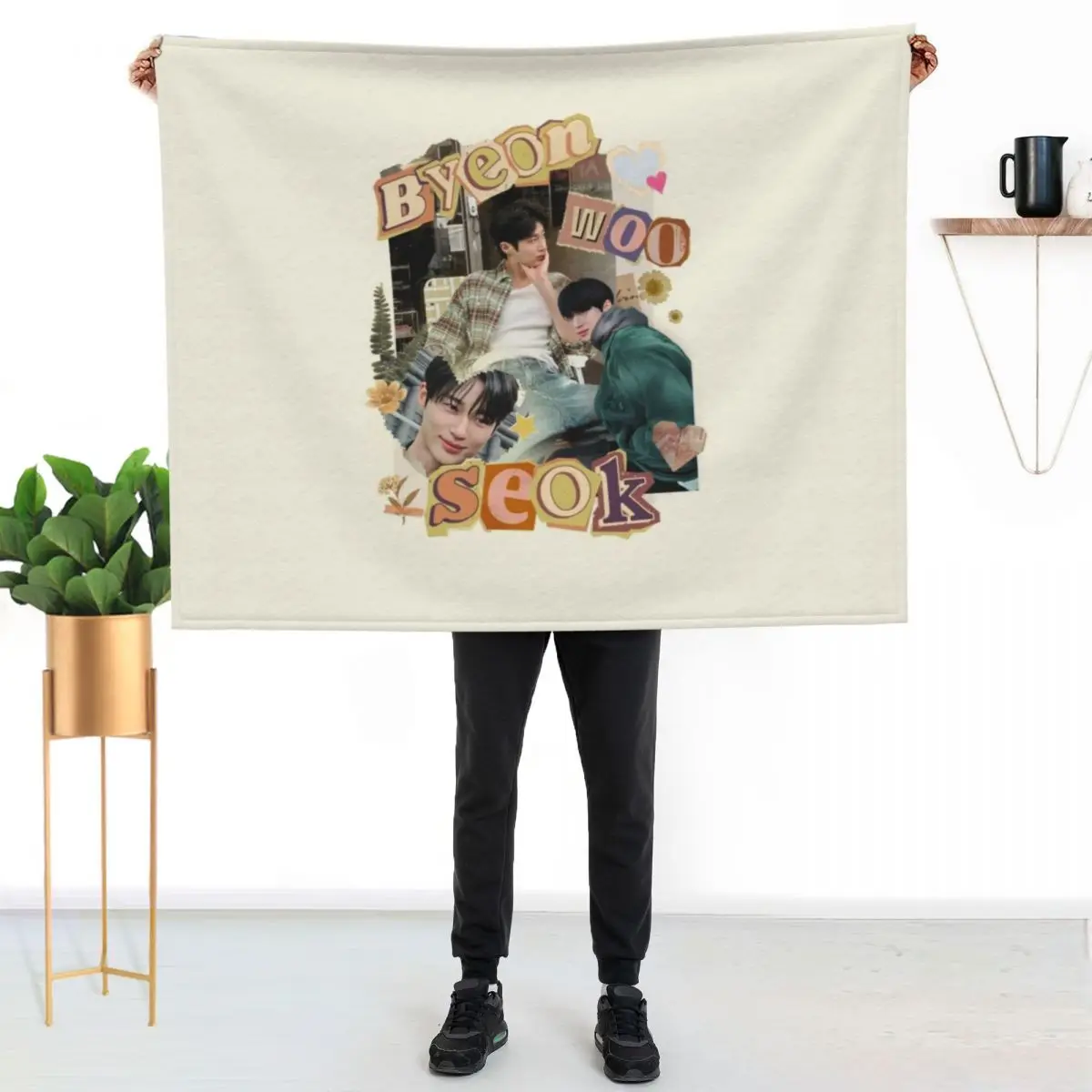 Byeon Woo-seok Scrapbook Design Art Throw Blanket couch cozy soft plush fuzzy picnic outdoor blanket