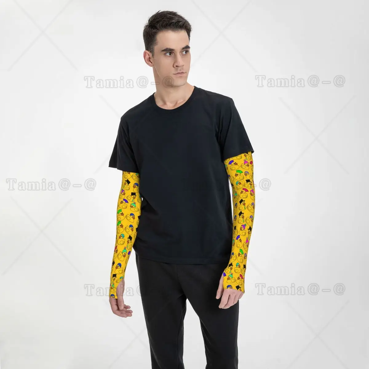 Mangas de compresión deportivas Ducky de goma, calentador para mujeres y hombres, animales de dibujos animados, mascotas, protección UV, tatuaje, cubrir para pescar