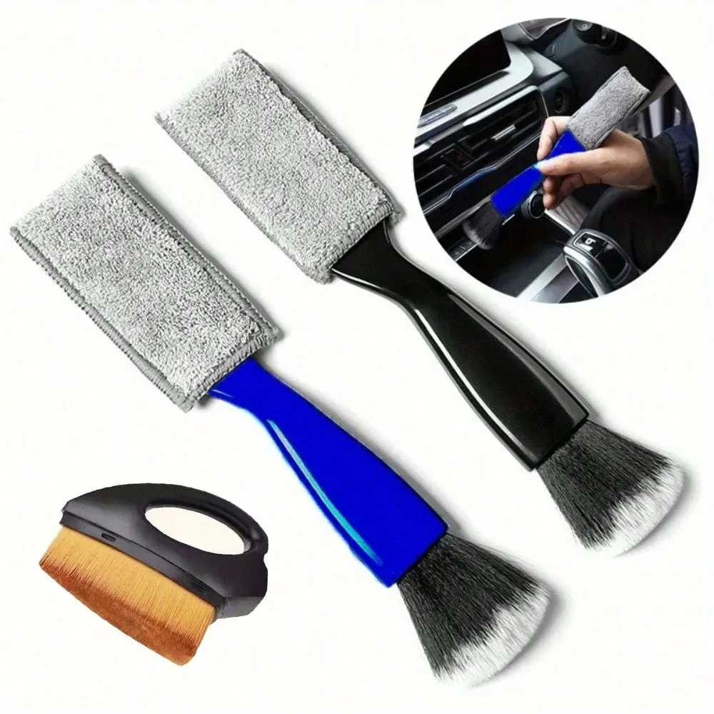 

2pcs car cleaning tools, air conditioning vent dust removal soft brush, multifunctional car wash tire cleaner, portable cleaning