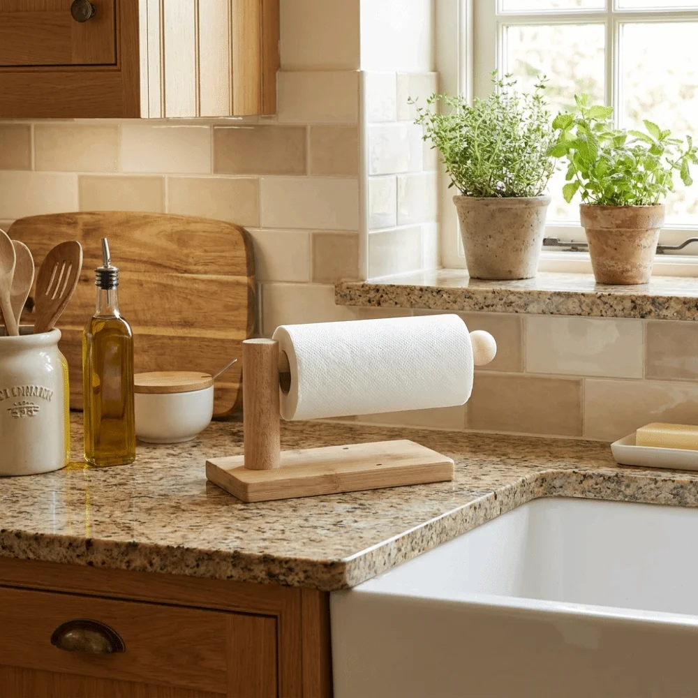 Wood Grain Bamboo Toilet Paper Holder Wood Grain Drill-Free Paper Towel Rack Retro Rustroof Paper Roll Stand Bathroom