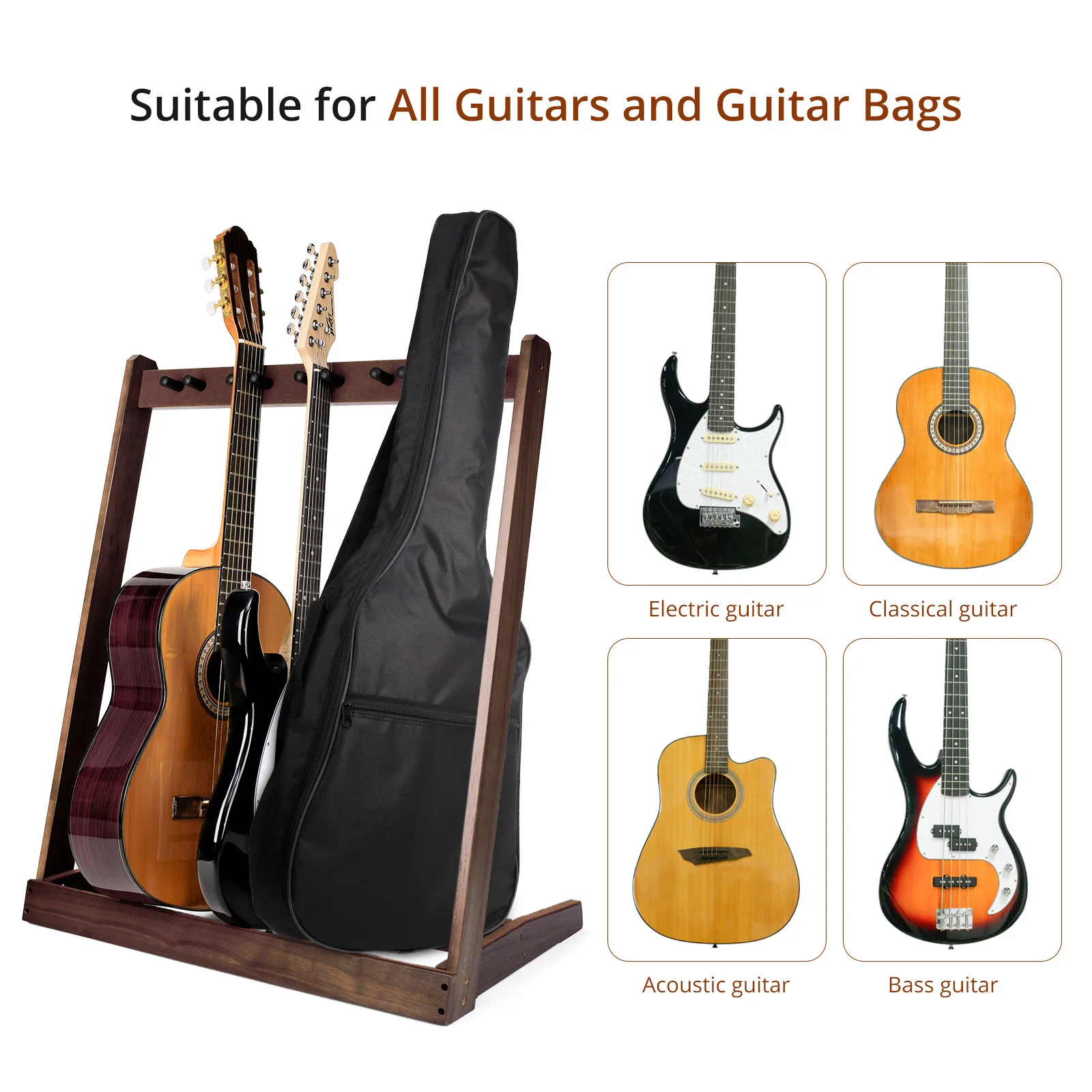 Hooqu 5 soporte para guitarra, estante de exhibición para múltiples guitarras, soporte plegable, banda para escenario, bajos, guitarras acústicas