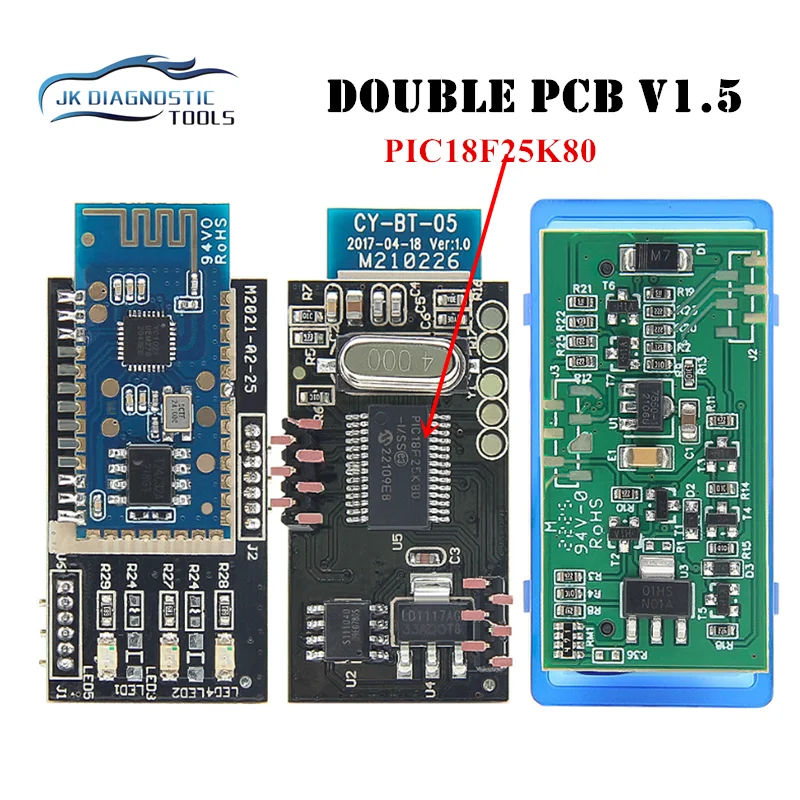 Double PCB ELM 327 V1.5 PIC18F25K80 Chip OBD2 Scanner OBDII ELM327 1.5 Car Disgnostic Tool 16pin OBD2 Interface Code Reader