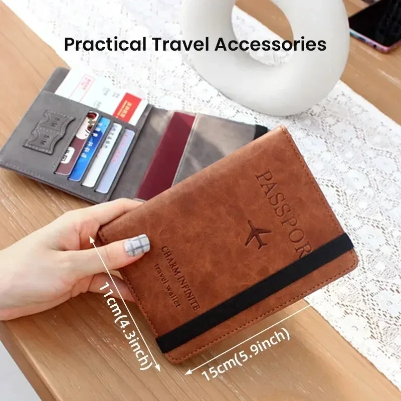 Women Men RFID Vintage Business Passport Covers Holder Multi-Function ID Bank Card PU Leather Wallet Case Travel Accessories