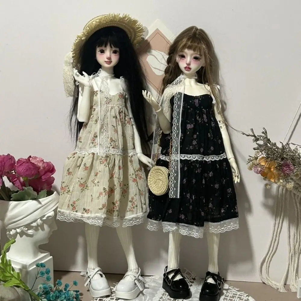 Handmake Strap Lace Floral Dresses Fashion Mini Doll Princess Long Skirt Casual Wears 5 Colors for 1/4 1/6 BJD 30/45cm Dolls