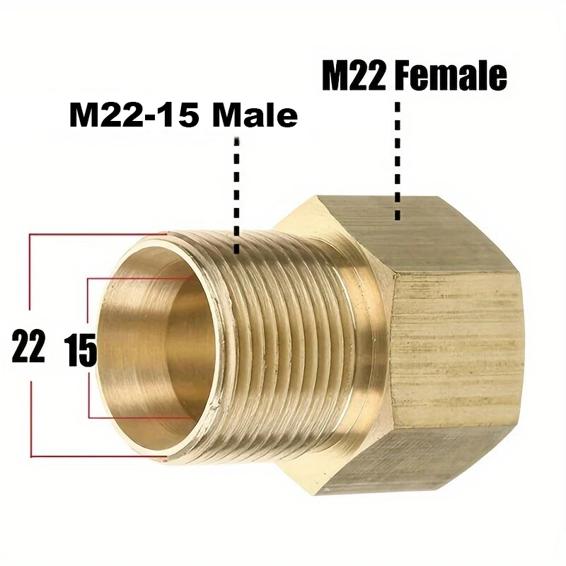High pressure cleaning machine hose adapter M22-15mm male to M22 female brass socket connector 4500PSI high pressure accessories