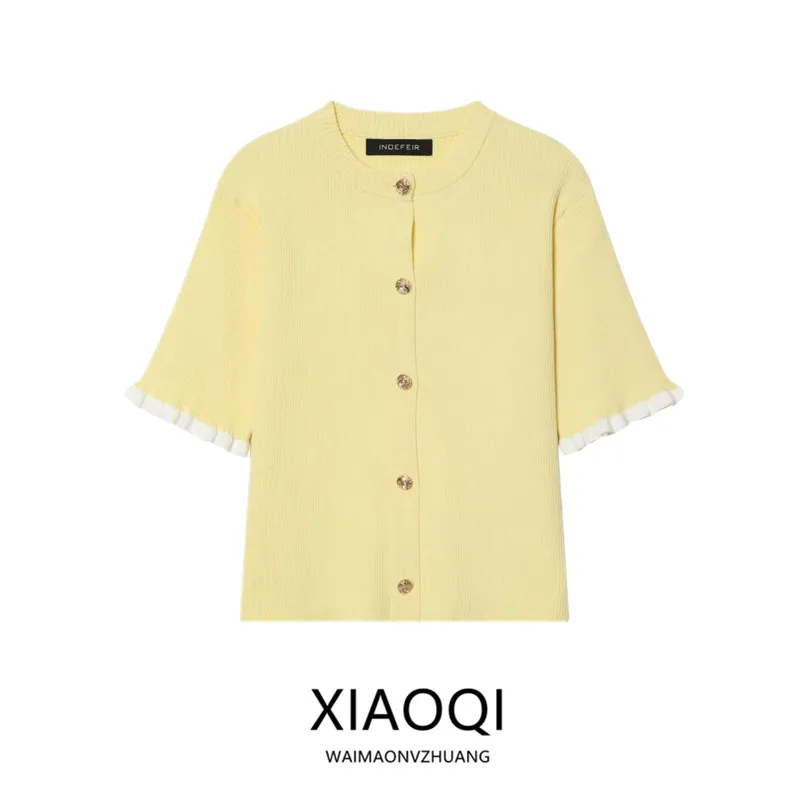 

Spring 2026 Women's Knitted Sweater Jacket Casual Style Short Sleeve round Neck Button up Design Sensation Versatile Little B...