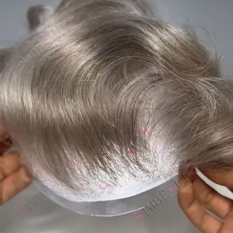 

Натуральная линия волос 80% Плотность 1B80 # 340 Белый Блондин Серый 0,02 мм Тонкий HD Поли Полная Кожа Невидимый Мужской Парик Человеческих Волос Протез