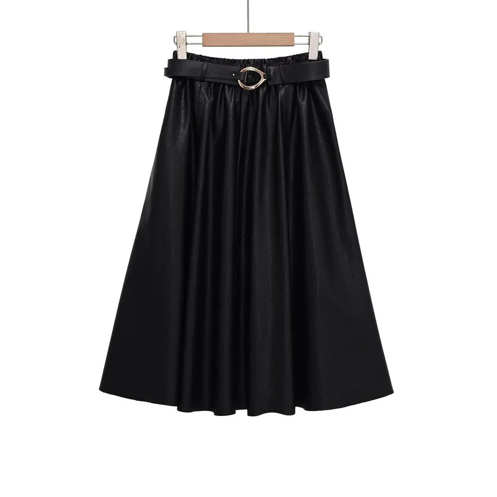 

Autumn and winter new women's clothing with belt leather effect cloak style MIDI skirt