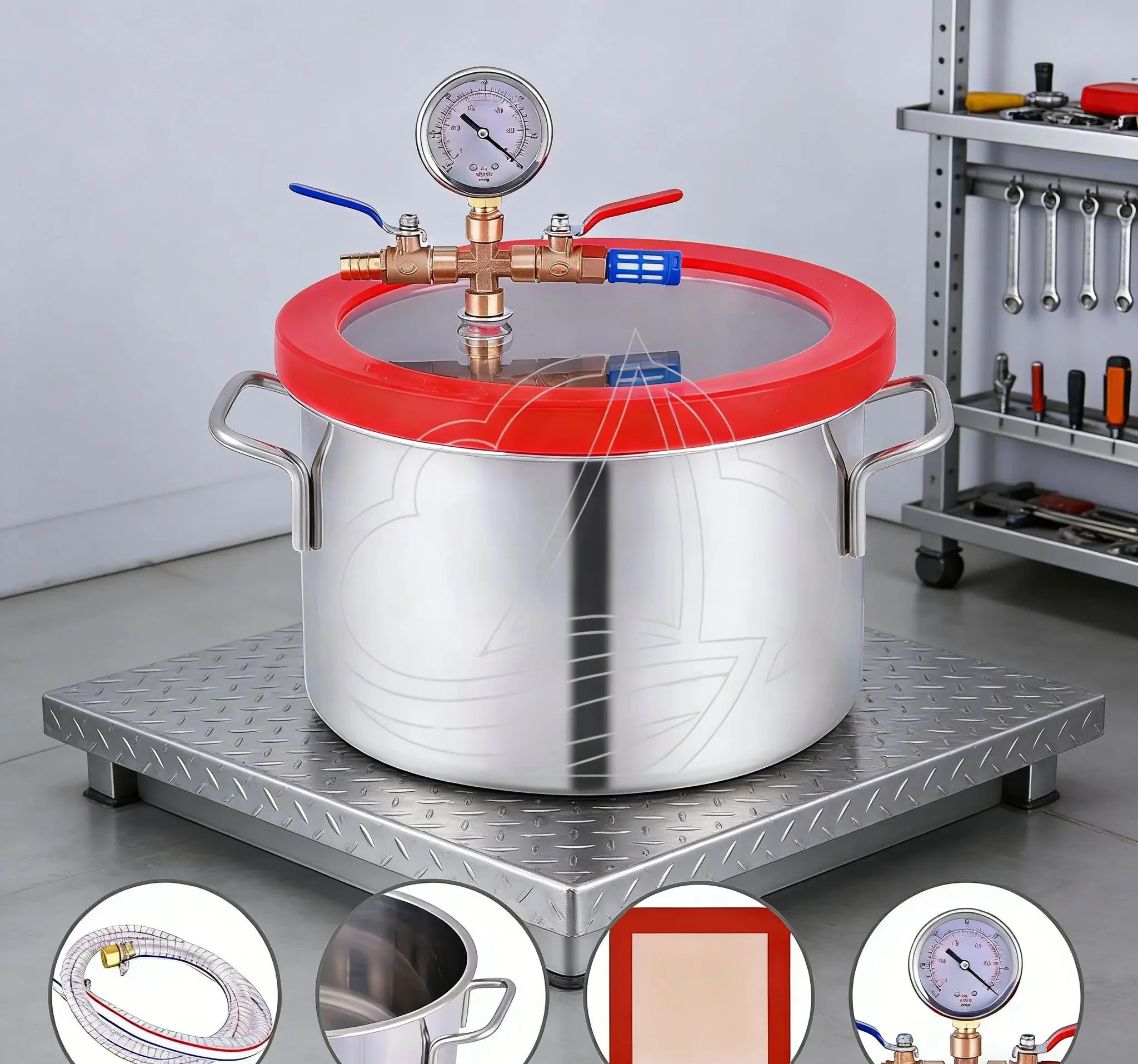 

5 Gallon 20L Stainless Steel Vacuum Defoaming Chamber with Acrylic Cover for Silicone Resin AB Glue Craft Jewelry Making