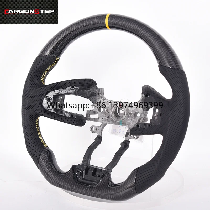 Custom Glossy Carbon Fiber Position Line Car Steering Wheel With Perforated Leather for Honda Civic