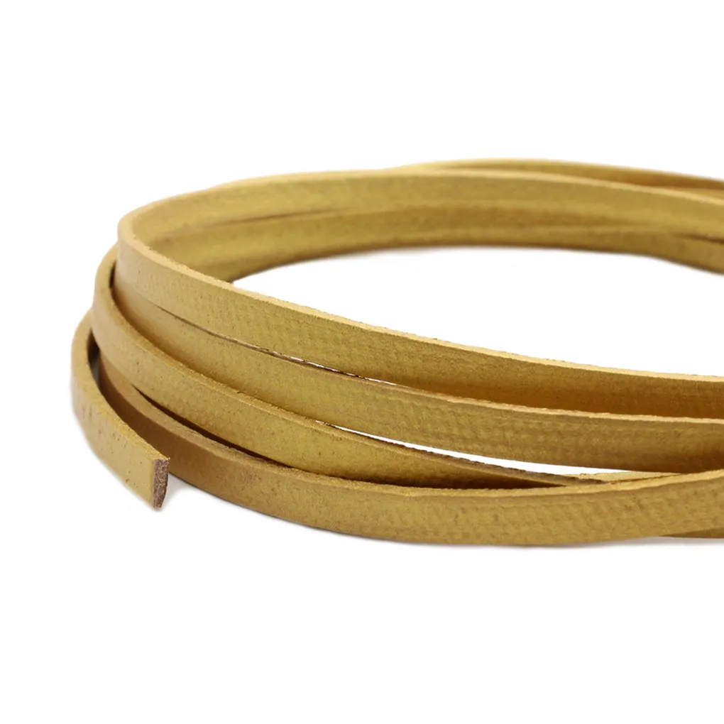 

5mm Wide 2mm Thick Gold Flat Leather Cord Jewelry Making Leather Band 5mmx2mm Genuine Cowhide