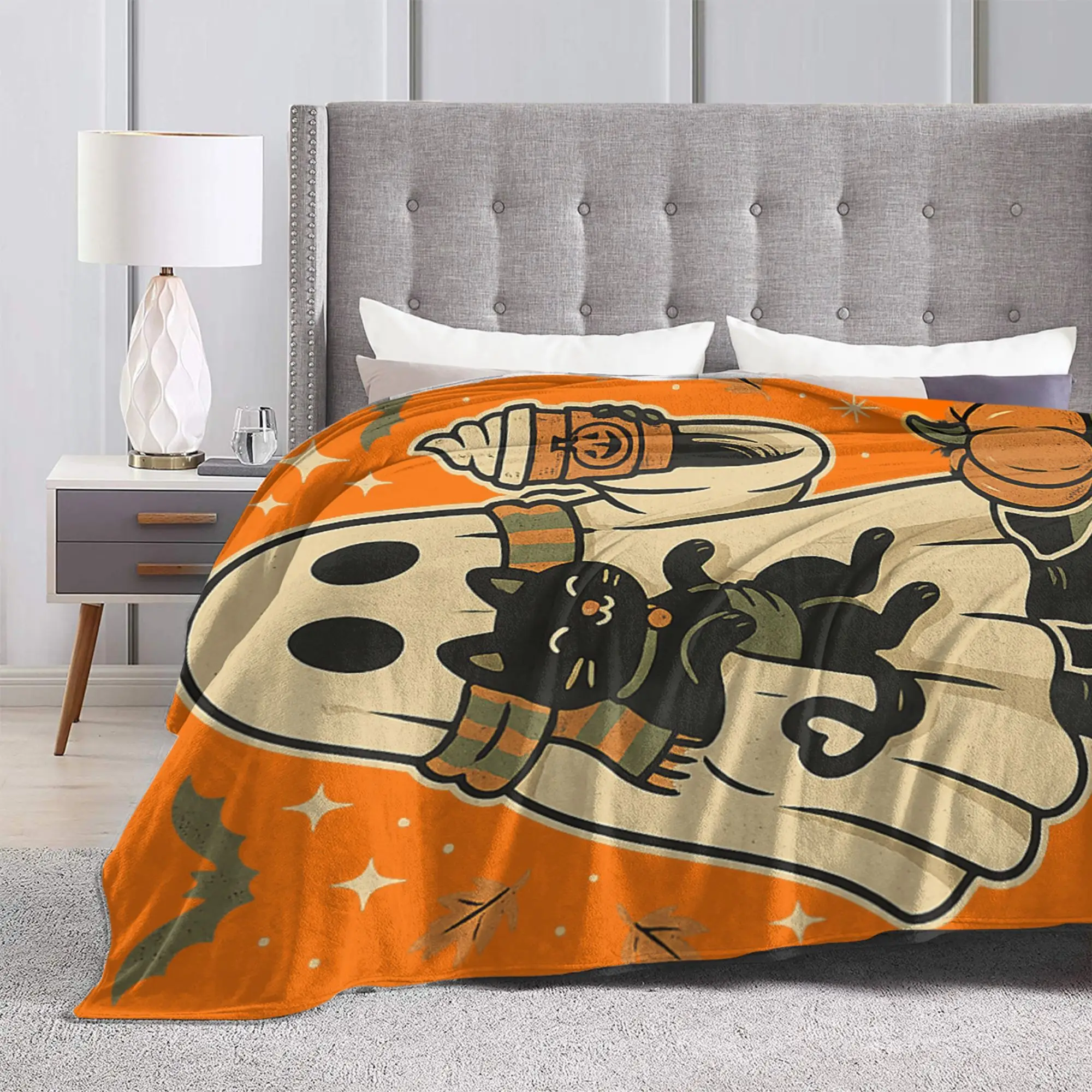 Ghost Black Cat Blankets Fleece Air Conditioning Fall Pumpkin Coffee Halloween Breathable Throw Blanket for Bedding Car Quilt