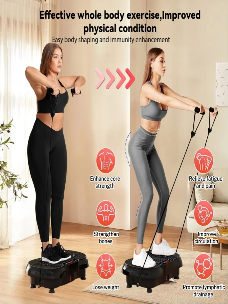 LED-Vibrationsplatte Trainingsgerät Ganzkörper-Vibrationsfitnessplattform Einstellbare Geschwindigkeit Auto- und Manueller Modus 9 Trainingsmodi 200KG Tragkraft Widerstandsbänder Fettverbrennung