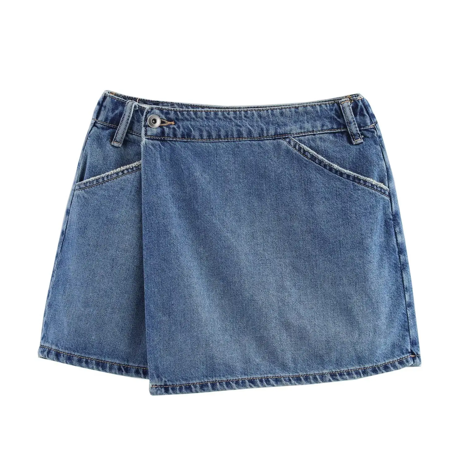 ZBZR ฤดูใบไม้ผลิใหม่ผู้หญิง Faionable อเนกประสงค์ DENIM กระโปรงเอวสูง A-Line SLIM FIT ort PURE สีเส้นใยโพลีเอสเตอร์