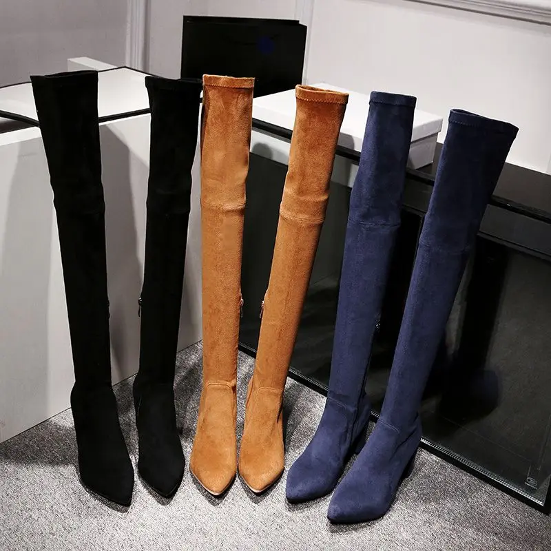 

Classic Style Woman Boots Winter Warm Shoes Stretch Suede Slip On High Boots With Side Zippers Women's Over the Knee High Boots