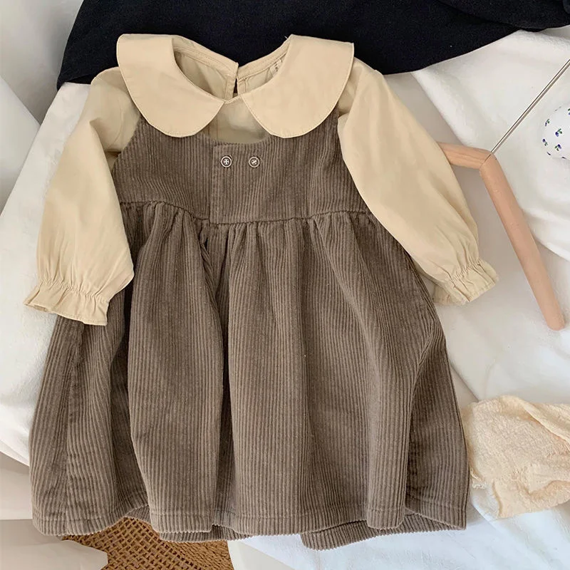 Spring Autumn Children Clothes 2pcs Sets Korean Kids Vest Princess Dress 1-6Years Girls Casual Loose Dress Suit Baby Girl Dress