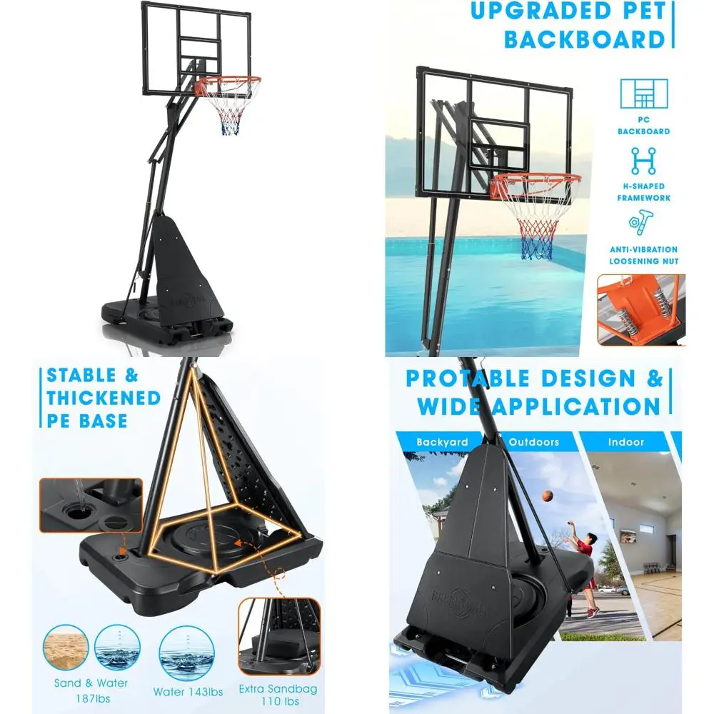 Cesta de basquete portátil ao ar livre, cesta de basquete ajustável de 6,9 pés/10 pés para crianças e adultos ao ar livre/interno, com ba resistente de PE