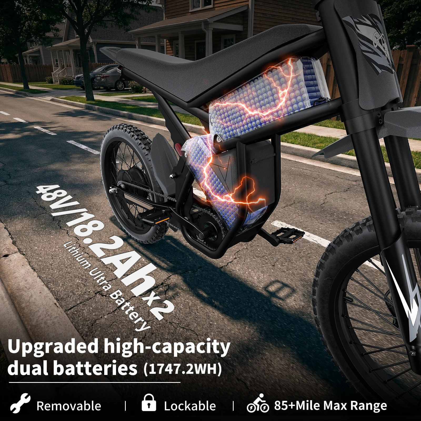 Ridingtimes GT73 Electric Dirt Bike for Adults, 2500W 48V 37MPH Dirt Bike, 36.4AH Dual Battery Ebike Up to 85 Miles, 25