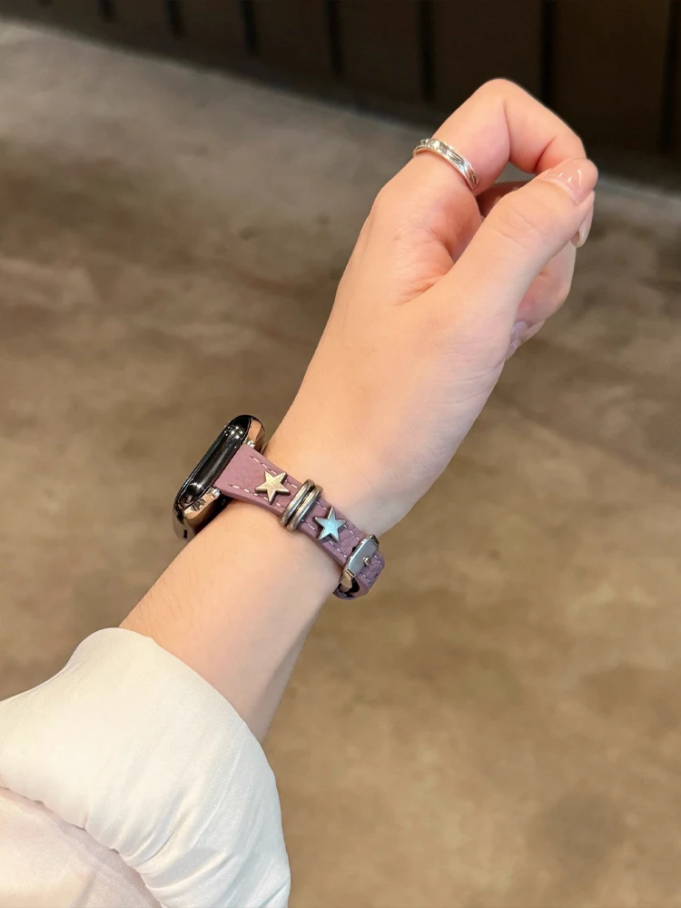 سليم حلقة من جلد ل iWatch الترا 11 10 9 8 7 6 5 Se المعادن ستار سوار للساعة أبل 40 مللي متر 41 42 مللي متر 44 مللي متر 45 مللي متر 46 مللي متر 49 مللي متر