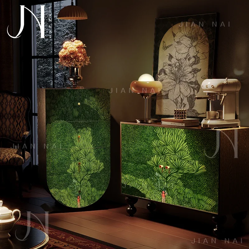 TAO French medieval solid wood green jungle balcony living room decorative locker bedroom aisle storage cabinet