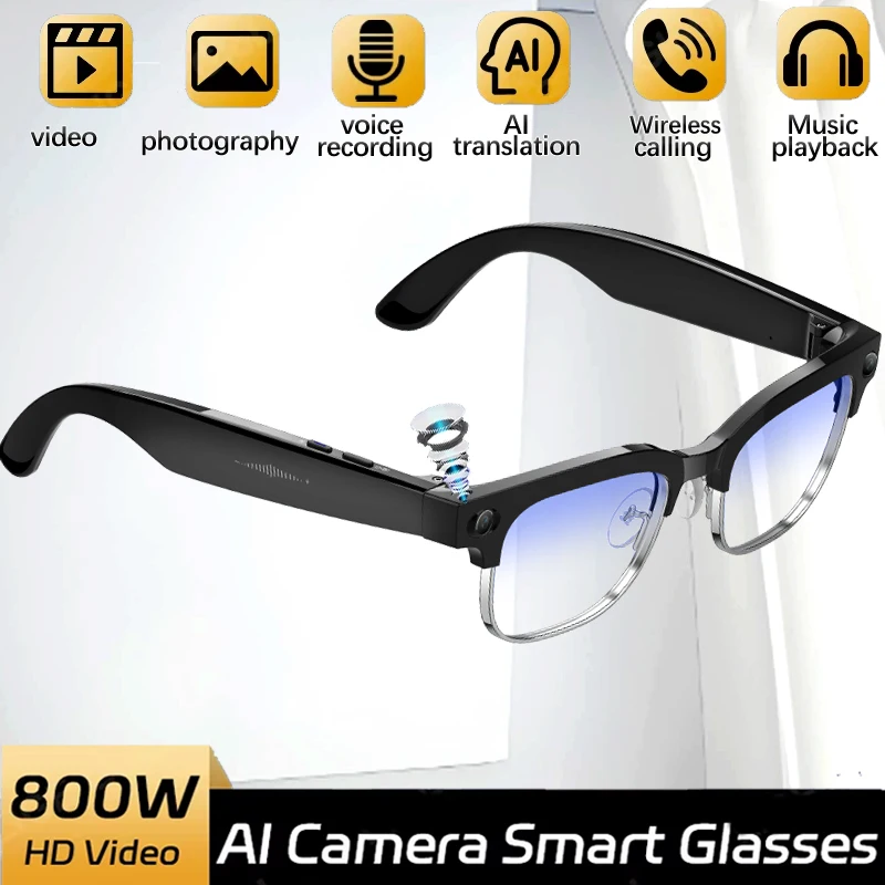 

New Smart Glasses AI Translation Bluetooth Call 800w HD Camera Music Headphones Outdoor Sports Fashion Sunglasses For Men Women