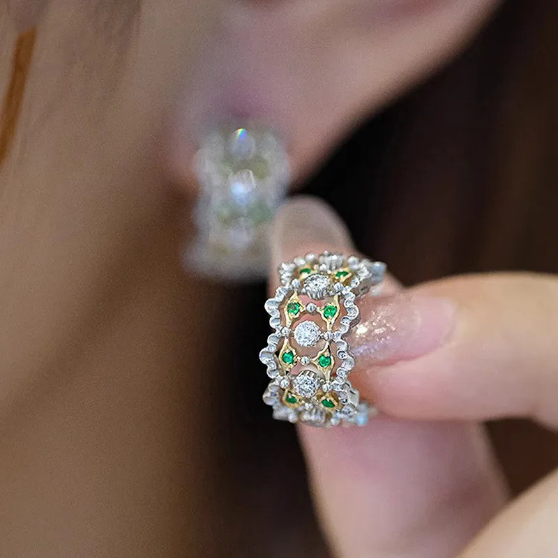 925 فضة زركونيا هوب أقراط سيدة حساسة الجوف التدريجي مجوهرات موضة نغمتين نمط اكسسوارات للحزب