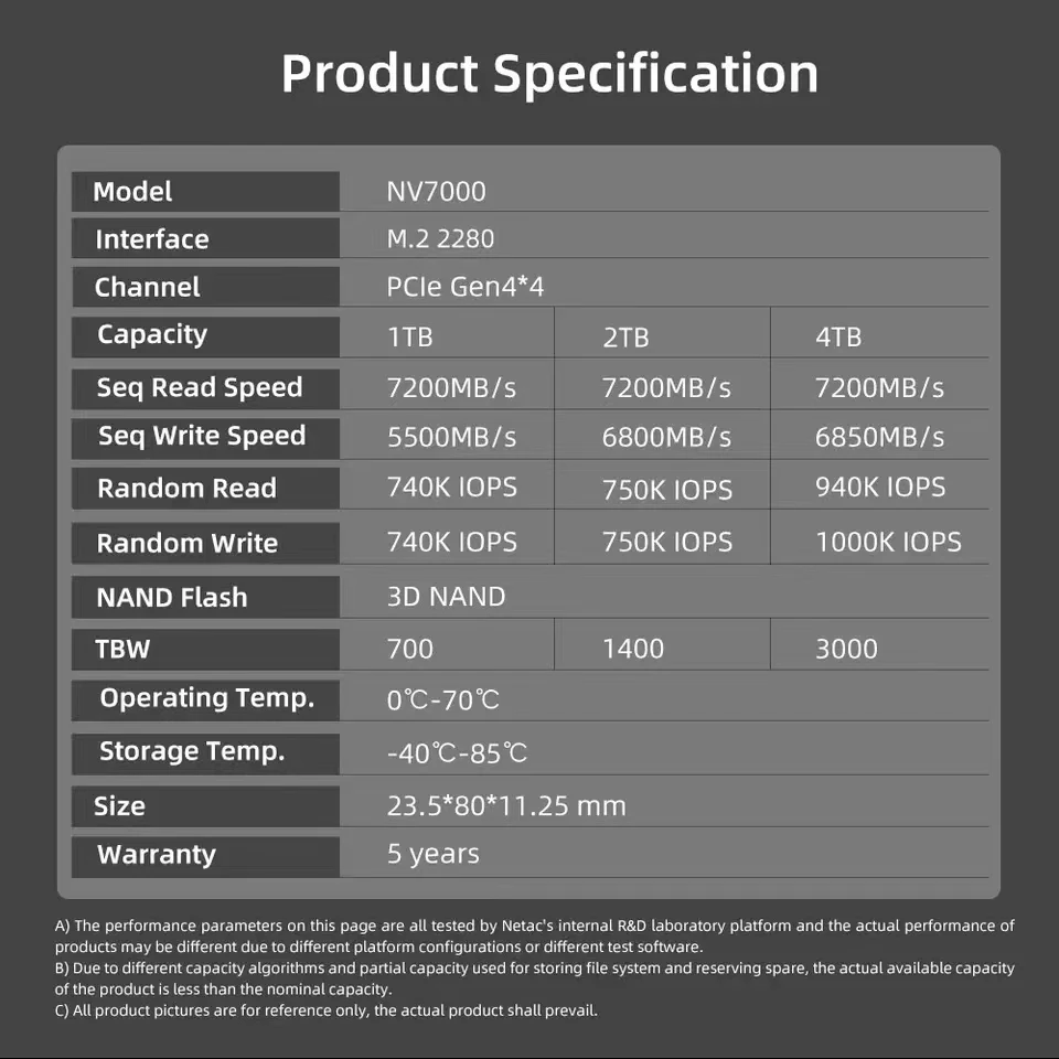 Imagem -06 - Netac-disco de Estado Sólido Interno Unidade Ssd para Desktop Ps5 1tb 2tb 4tb m2 Nvme Pcie 4.0x4 M.2 2280