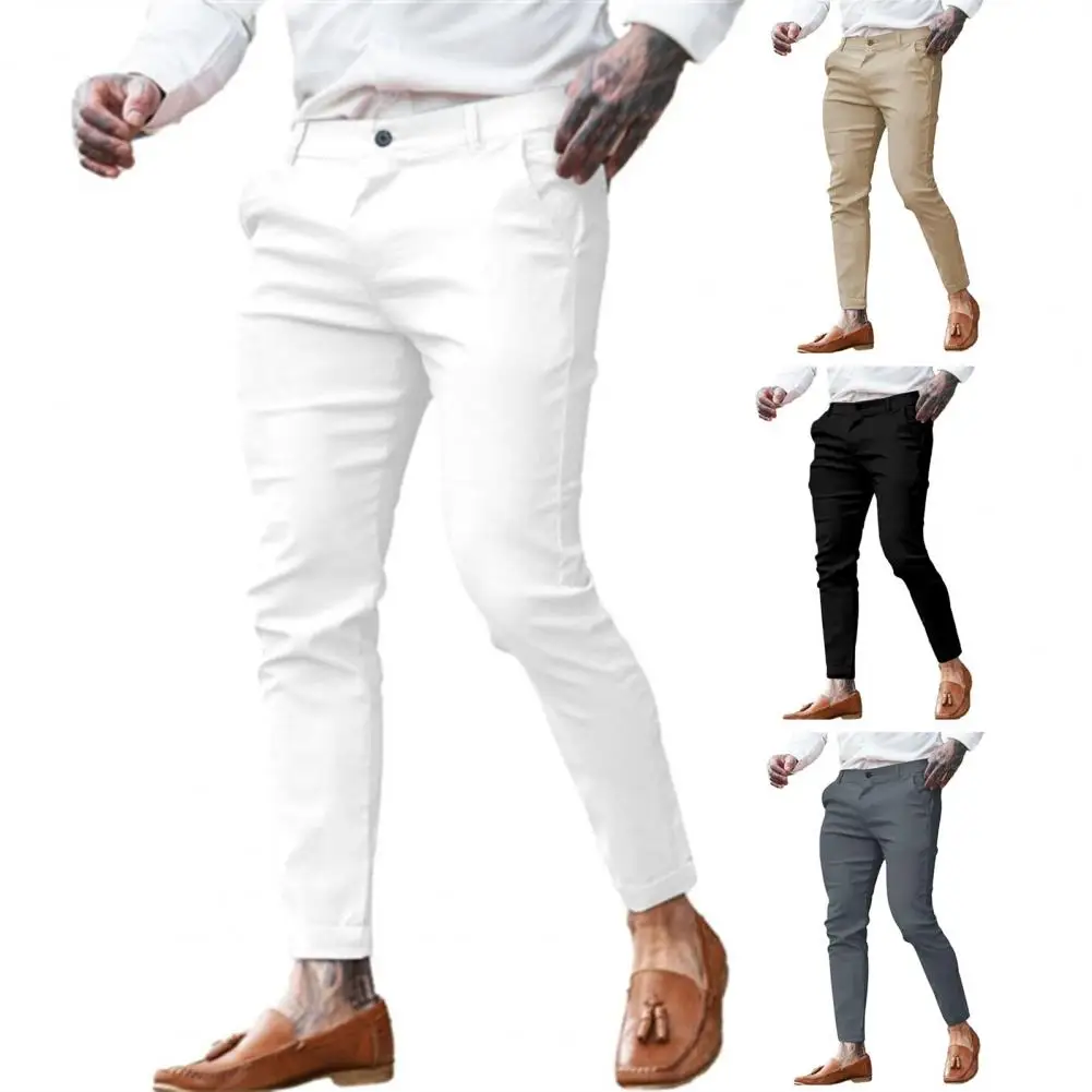 

2025 Summer Thin White Elastic Nine Cent Suit Pants for Men gray Four-side Elastic Comfortable Men's Casual Trousers Pencil Pant
