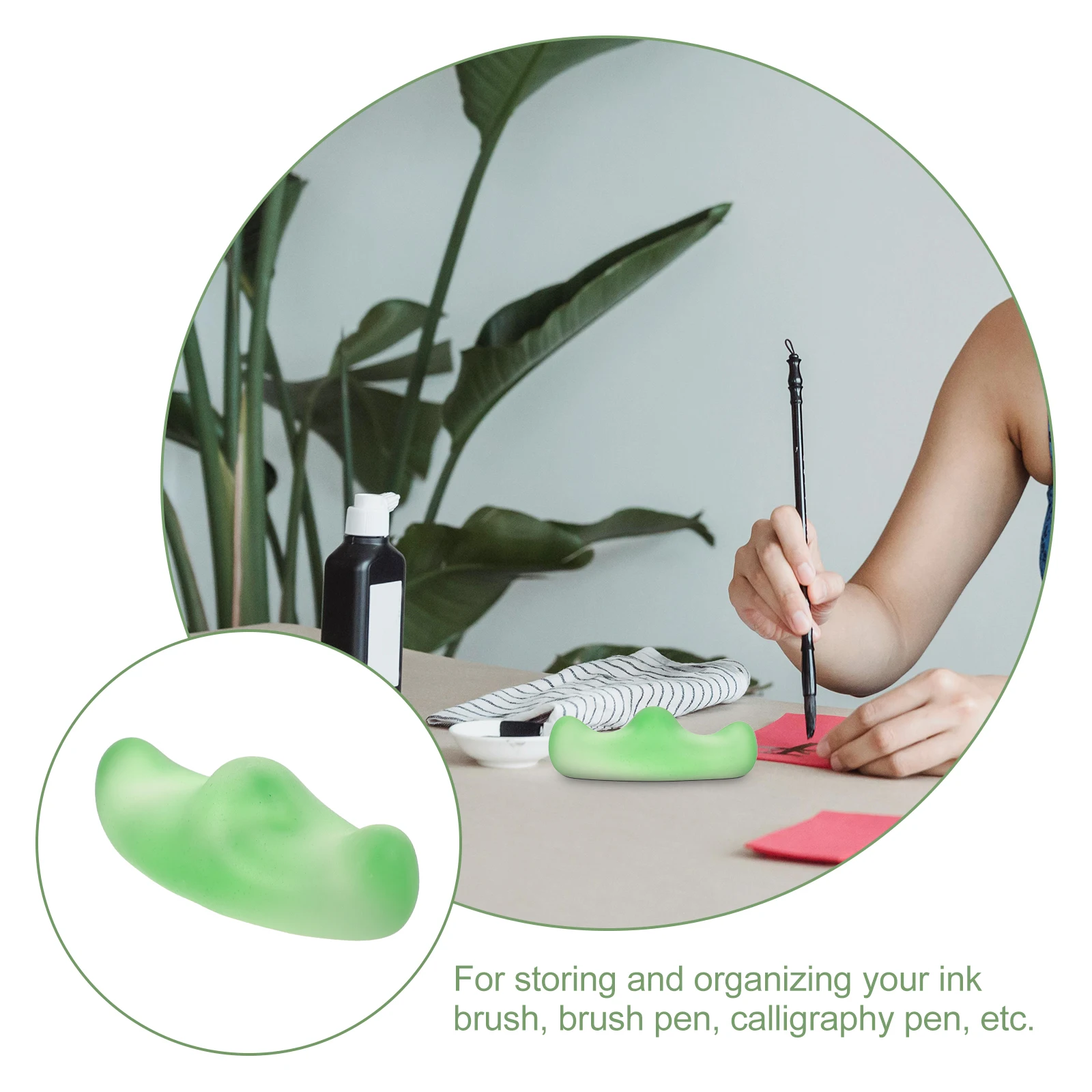 

Pen Rest Calligraphy Green Glass Durable Ink Brush Stand Stationery Paintbrush Holder Office School Art Supplies
