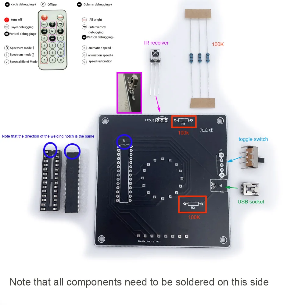 DIY electronic KIT led Light cube ball Multicolor 16kind flashing mode remote controled circuit learning soldering subject