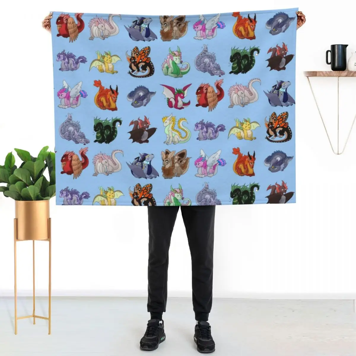 

Full Dragon Pattern (Blue vers.) Throw Blanket Soft Sherpa Fleece Warm Blanket for Winter