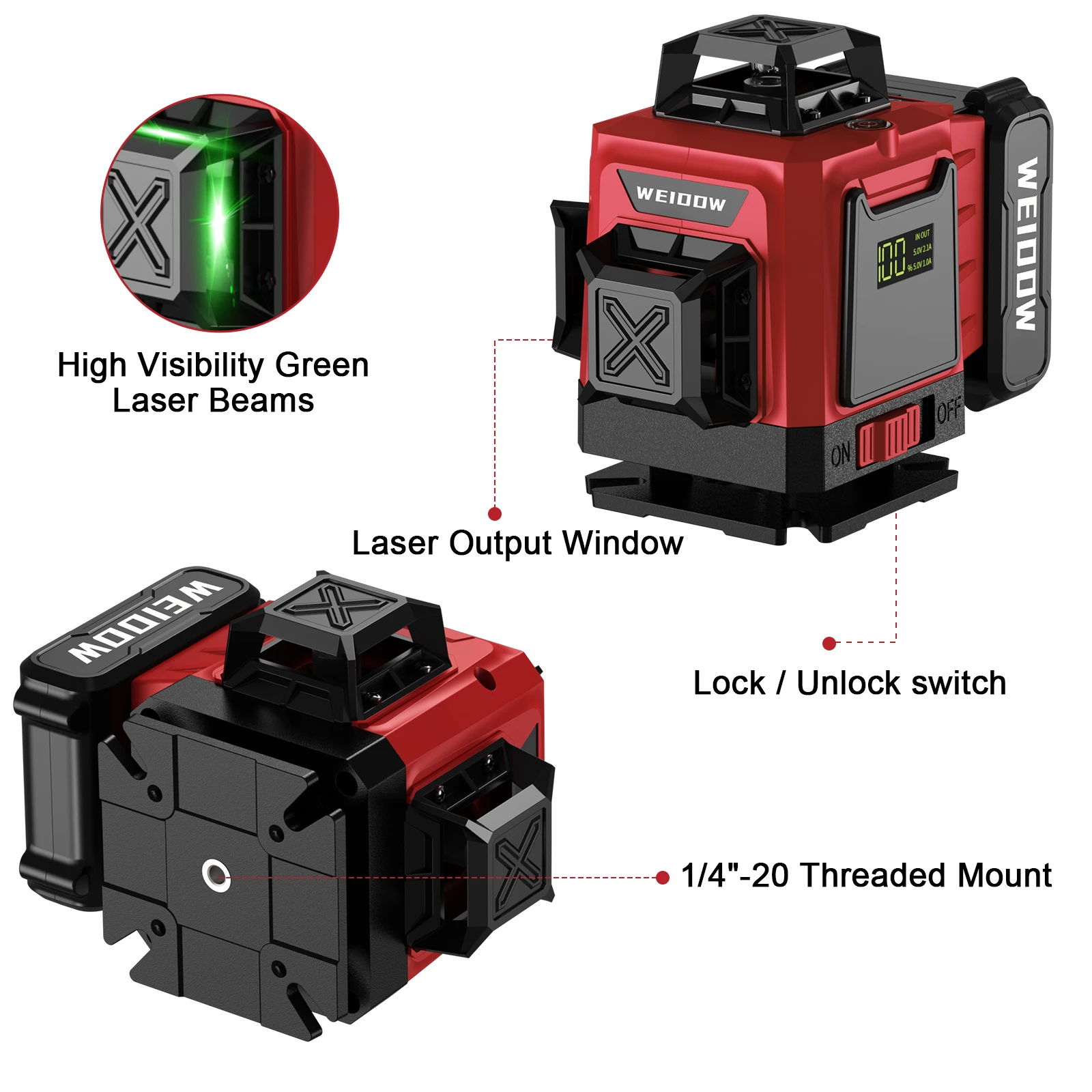 WEIDDW 4D 16 Lines Laser Level with Tripod and suitcase 360 Self Leveling 4x360° Cross Line Professional Laser Construction Tool