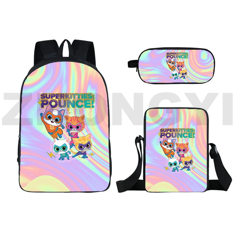 16 Inch SuperKitties Backpack Softback 3D Anime Fashion School Bag 3 Pcs/Set SuperKitties Bagpack Travel for Girl Zipper Bookbag