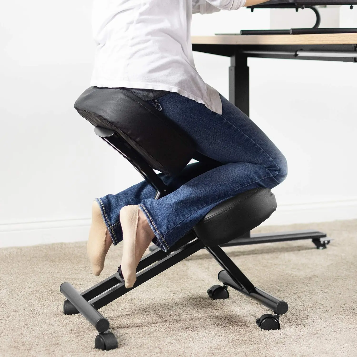 Ergonomic Kneeling Chair, Adjustable Stool for Home and Office - Improve Your Posture with an Angled Seat - Thick Comfortable Mo