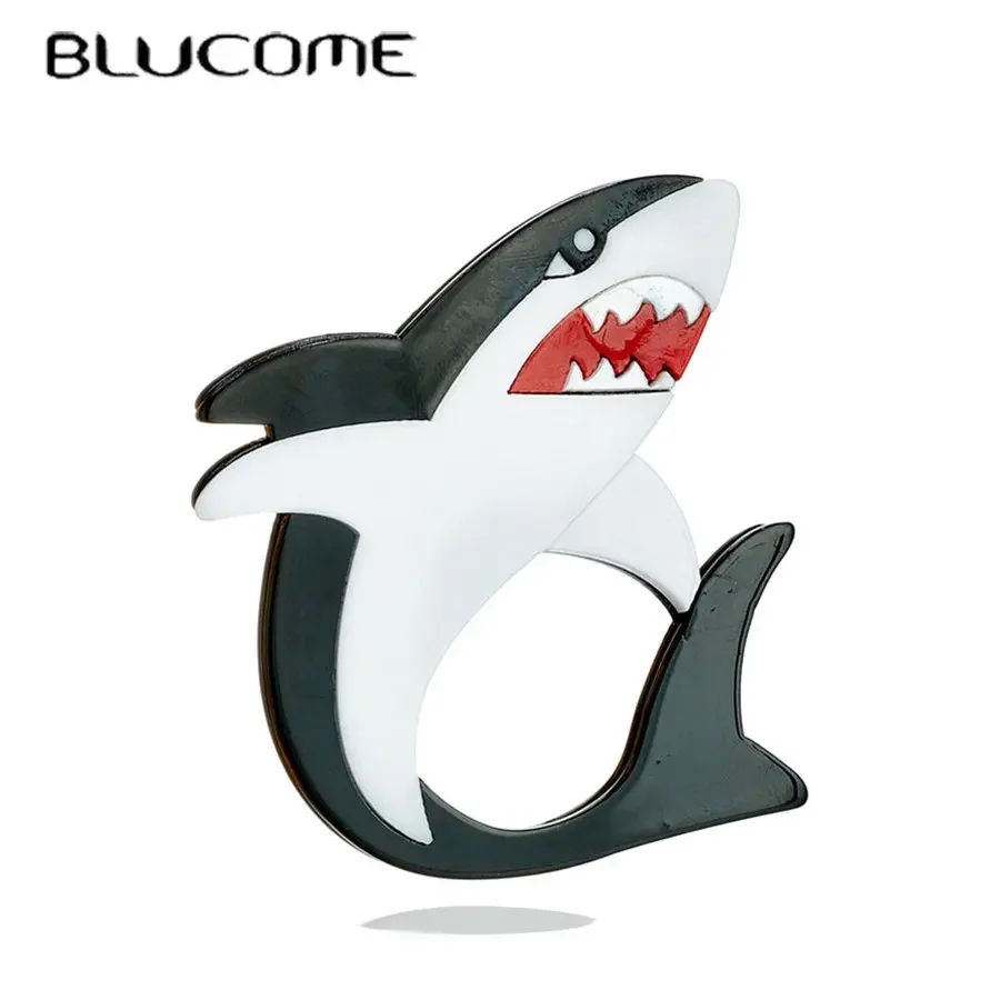 

Blucome Shark Brooches Women's Stylish Acrylic Material Animal Cool Badge Birthday Party Gifts Pins Accessories Jewelry