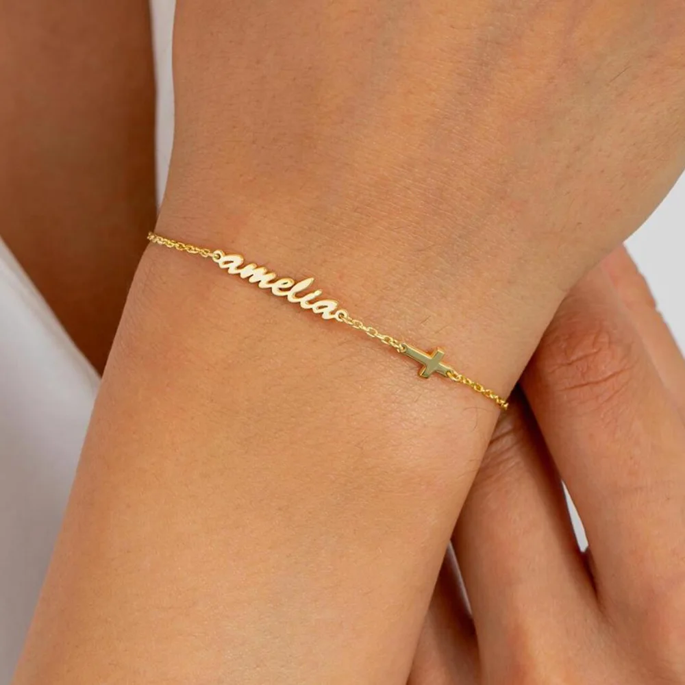 

Custom Name Cross Bracelet,Personalized Christian Jewelry,Gift for Her,Religious Keepsake,Cross Name Bracelet,Mother's Day Gift
