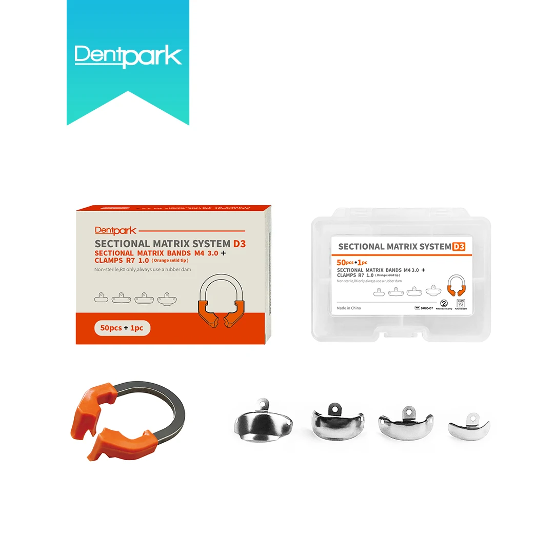 

Dentpark Dental Sectional Matrix System D3 - 50pcs Matrix Bands &1 NITI Clamp Ring R7 for class-Ⅱ Composite Resin restoration