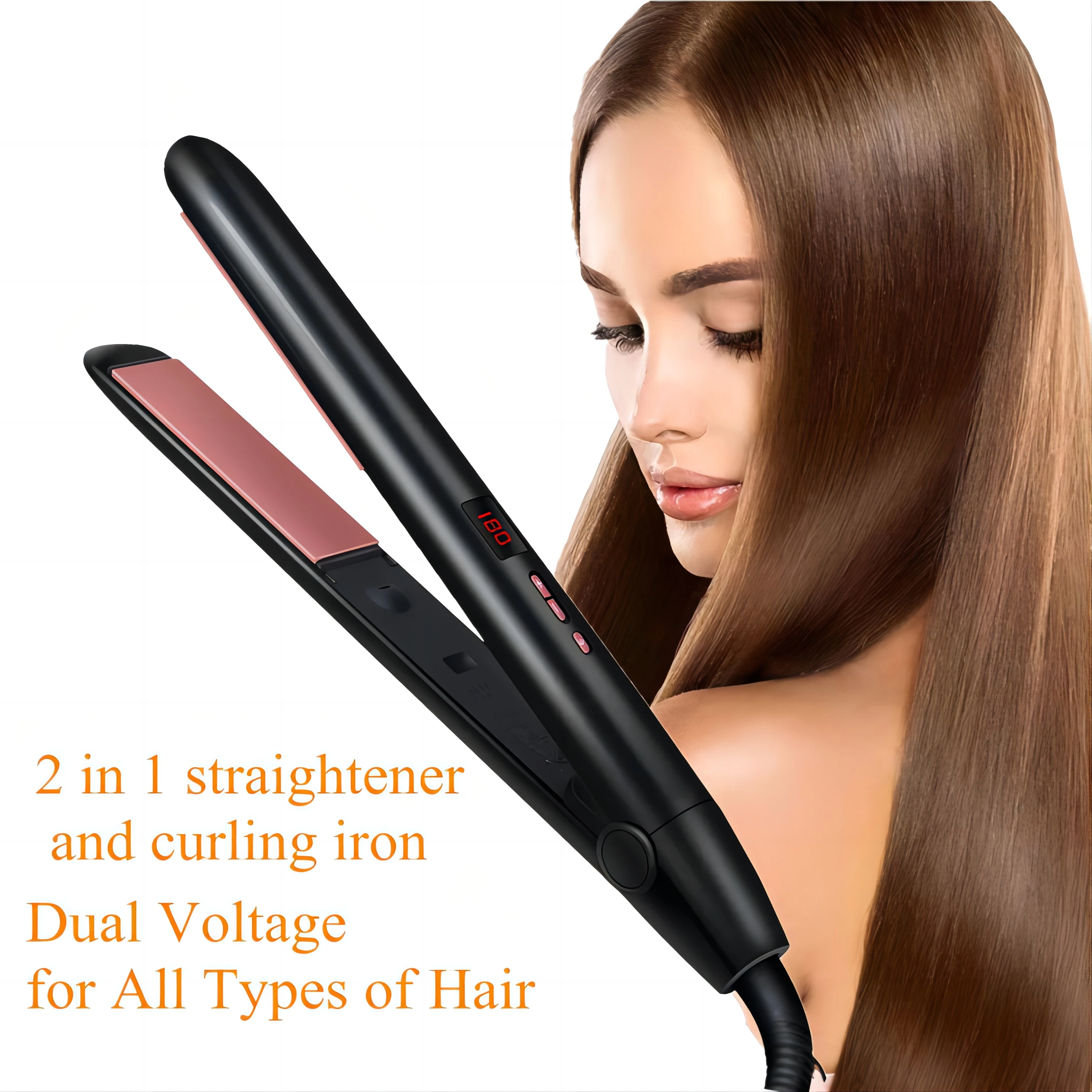 Hair Straightener And Curler 2 In1 Professional Titanium Flat Iron Fast Warm-Up Styling Tool For Wet Or Dry Hair Curling Iron