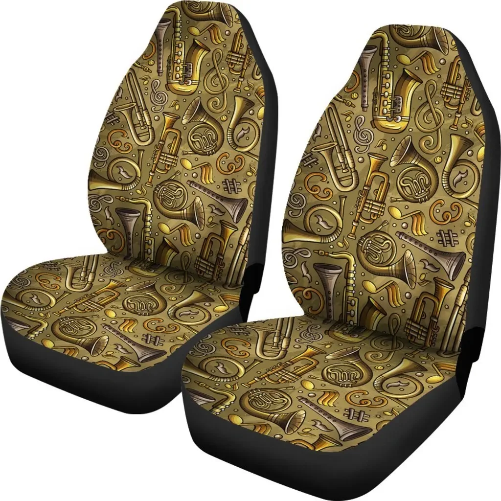 Pattern Print Trumpet Seat Cover Car Seat Covers Set 2 Pc, Car Accessories Car Mats