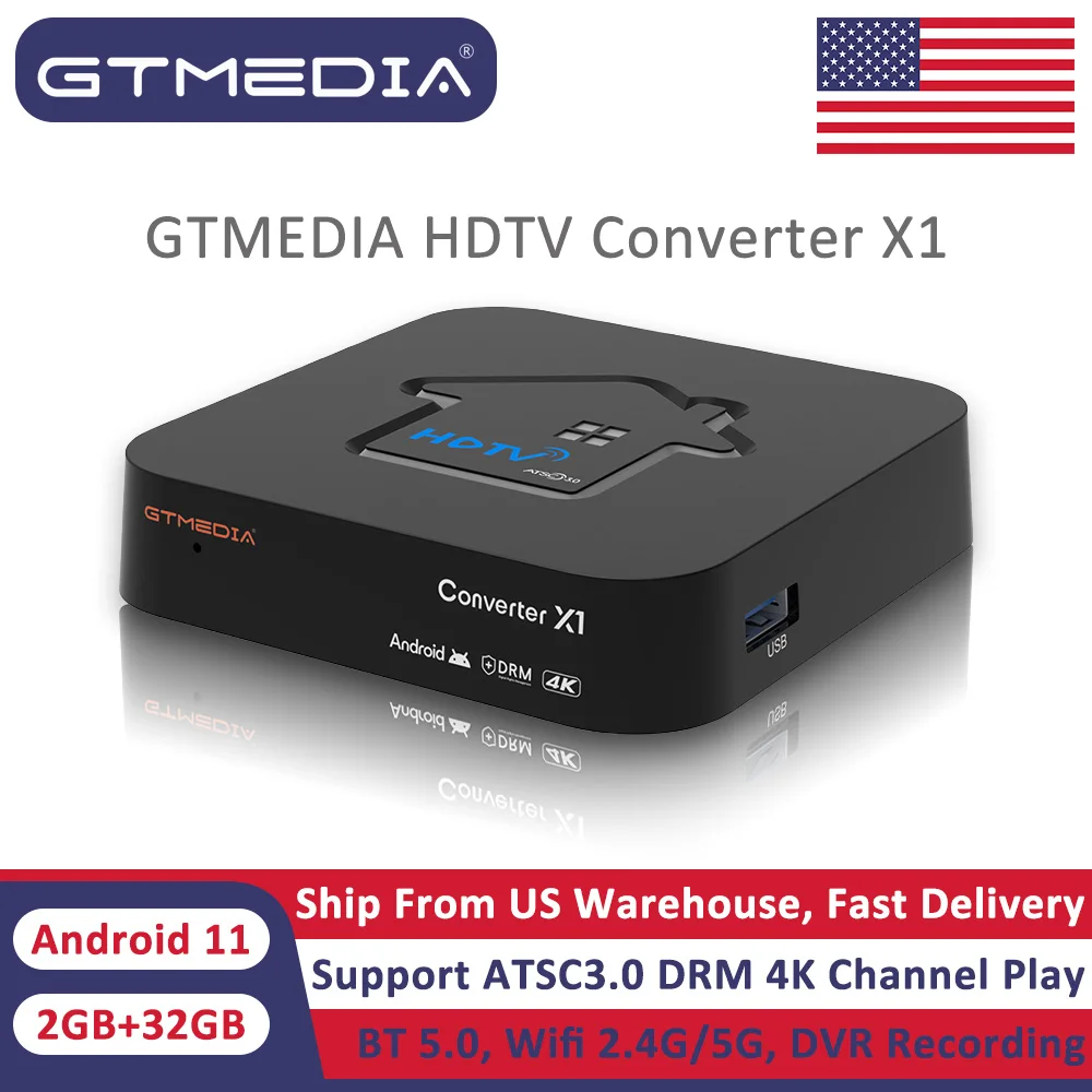 GTMEDIA HDTV Converter X1 Android TV BOX 2GB 32GB Amlogic S905Y4-B ATSC3.0 4K DRM Tuner With 5G Wifi Bluetooth IR Remote Control