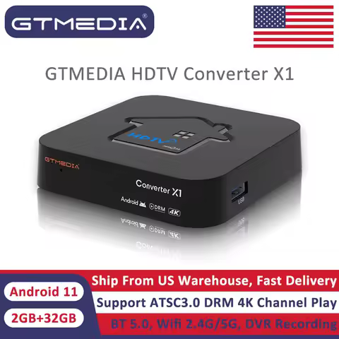 ATSC3.0 Android TV BOX GTMEDIA HDTV Converter X1 2GB 32GB Amlogic 4K DRM Tuner With 5G Wifi Bluetooth IR Remote Control For US