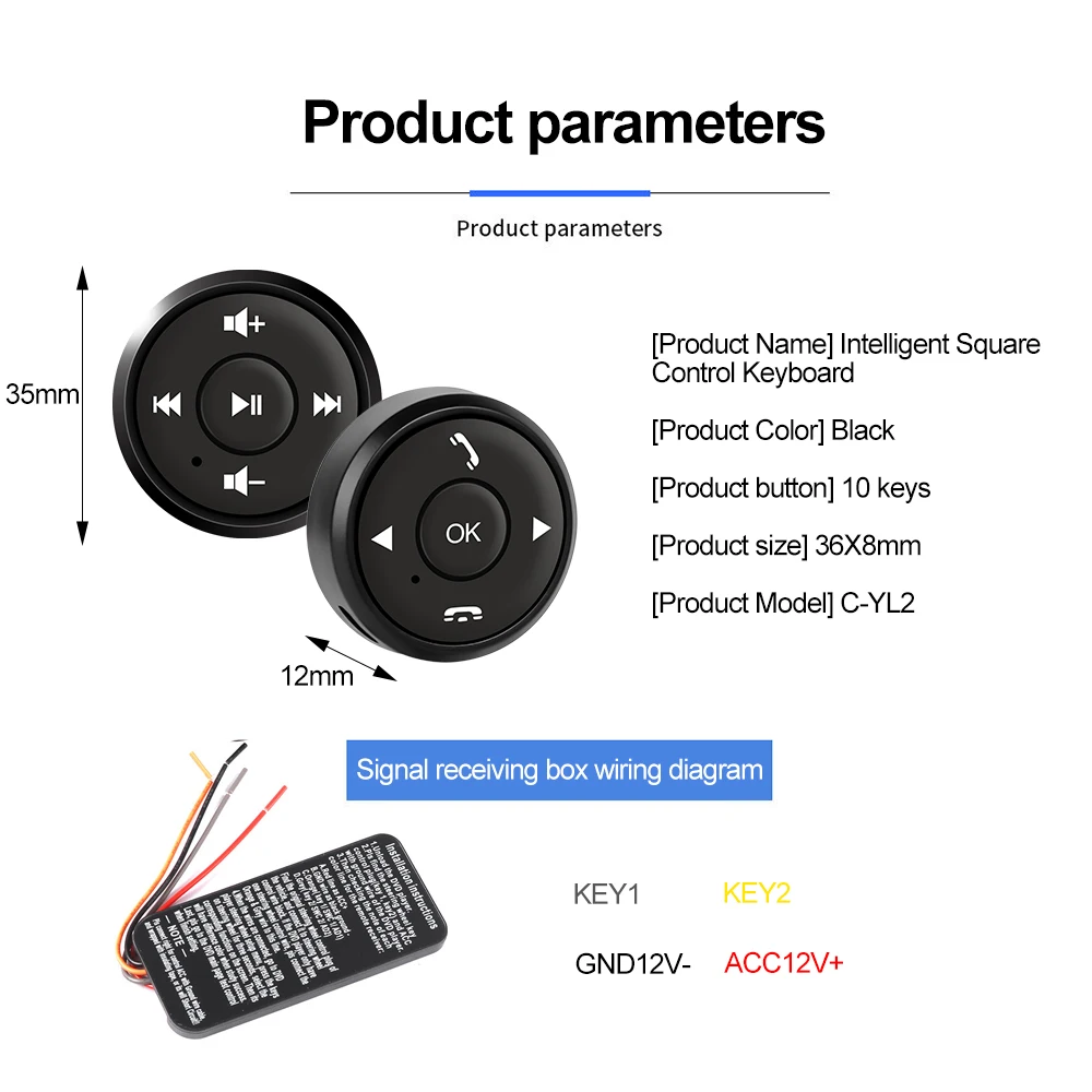 Car Steering Wheel Wireless Remote Control Button 10 Keys for DVD Player Radio GPS Navigation Multi-function Switch Button